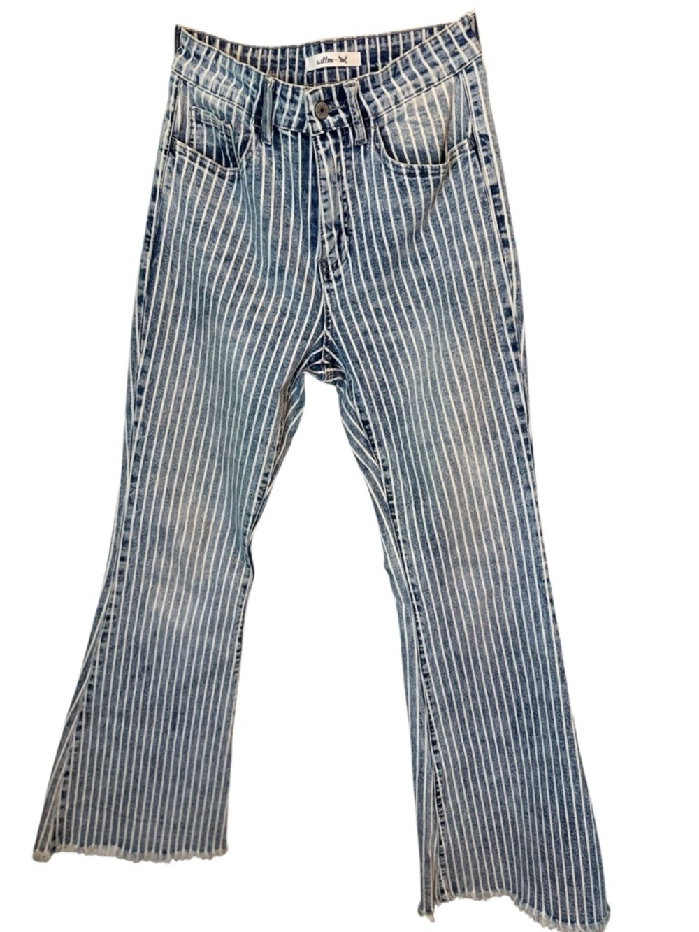 Willow & Root Striped Flare Jeans Women’s 25x32 High Rise Wide Leg Denim Boho - Picture 2 of 10